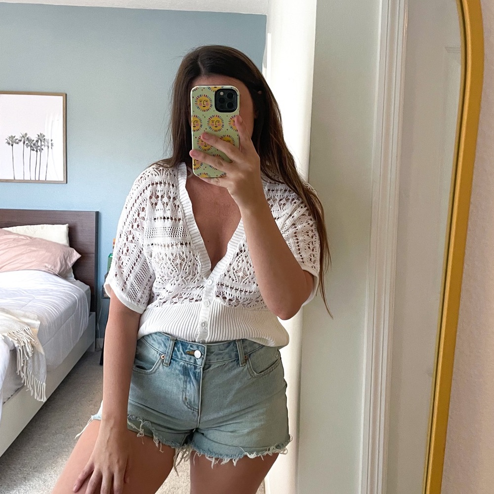 White crochet button up
